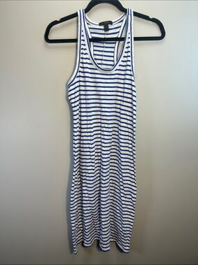 J. Crew White and Blue Striped Racerback Midi Dress